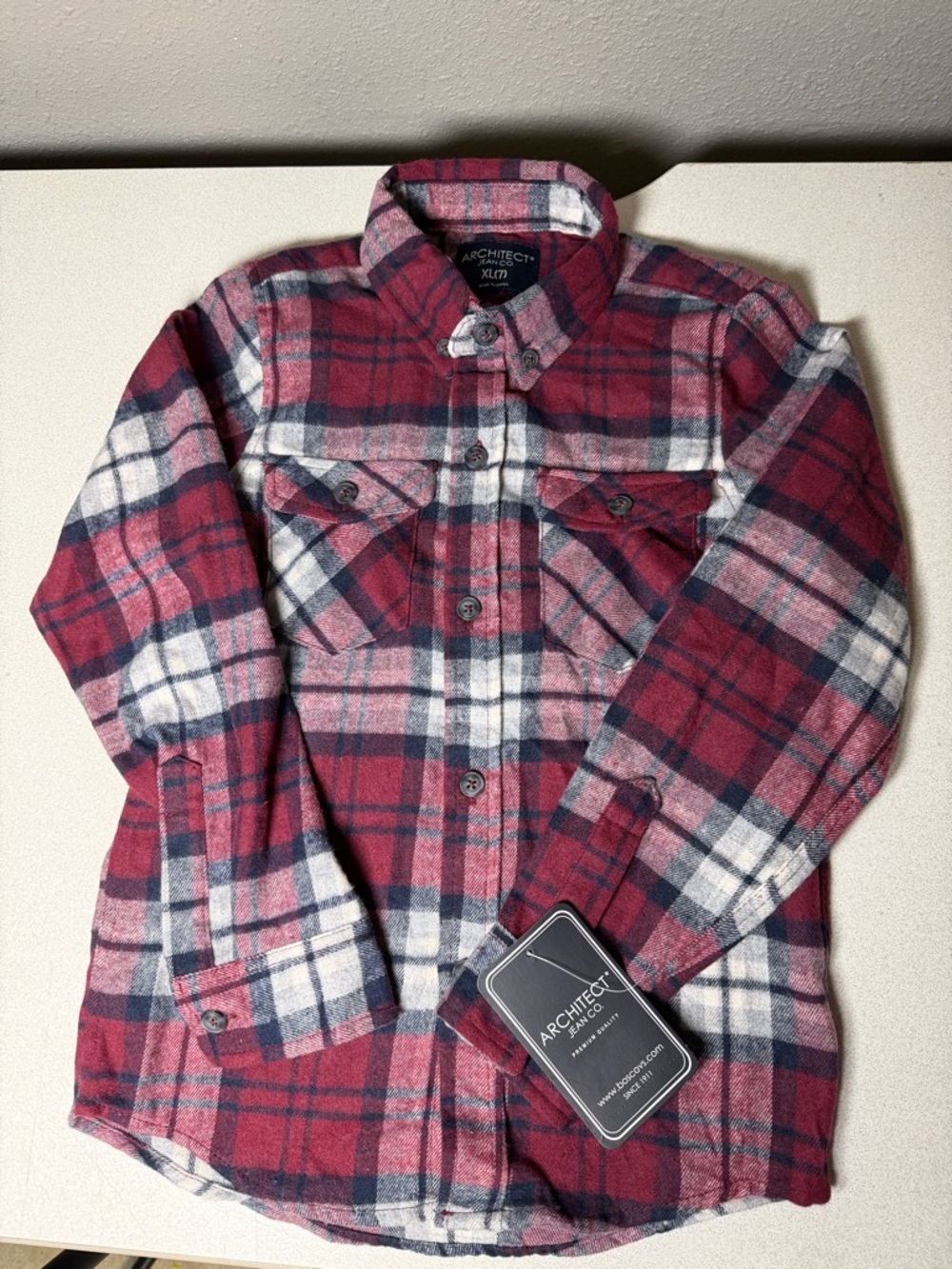 Architect Red, Navy and White Plaid Flannel Shirt